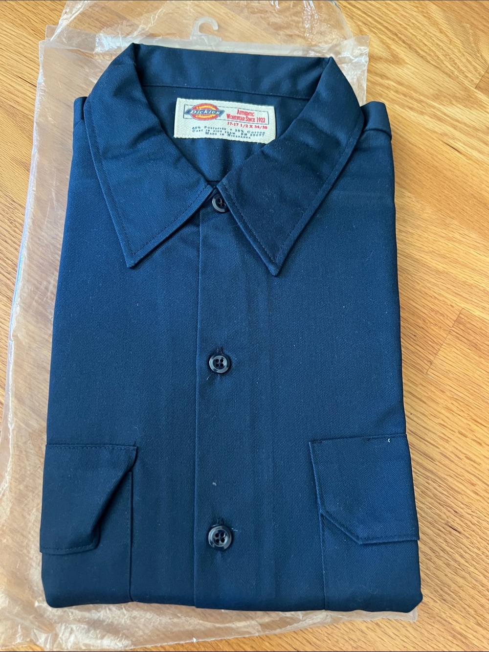 NWT Dickies Men’s Navy long Sleeve Work Shirt neck 17-17.5 sleeve 34/35